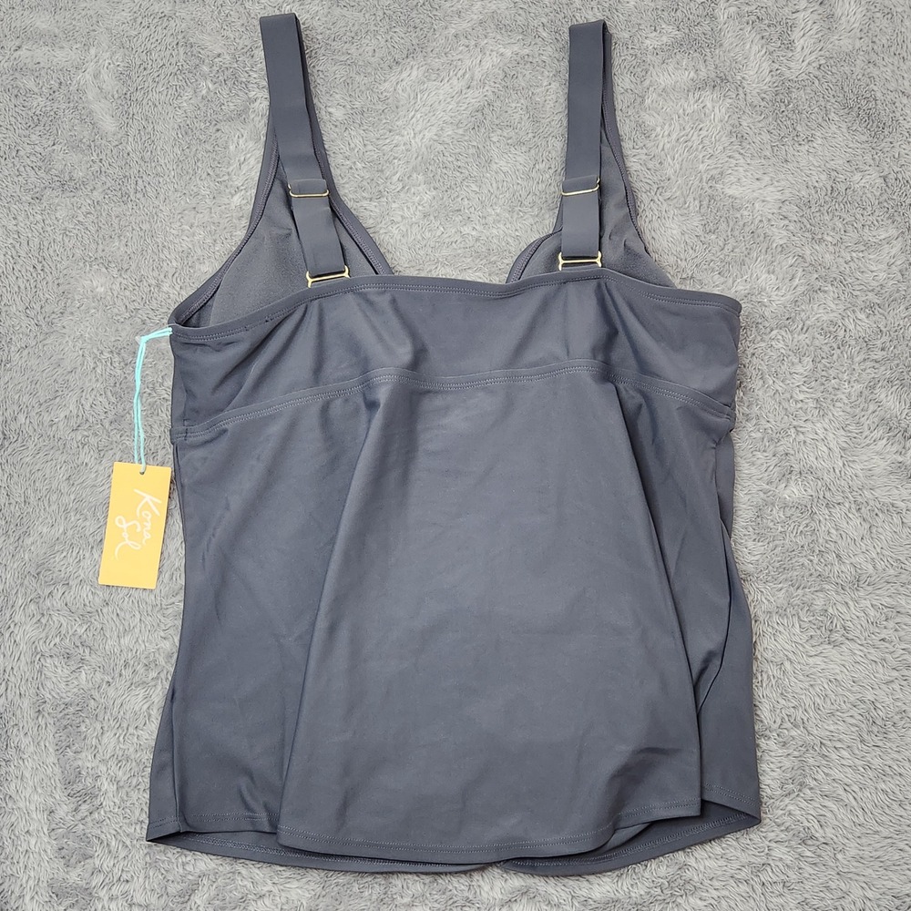 Kona Sol Tankini Top Womens XL Gray Cinched Front Ruched V-Neck Swimwear NEW - Picture 3 of 14
